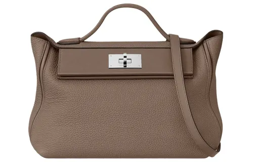 HERMES 24/24 Togo & Swift Calfskin Shoulder Bag, Crossbody Bag, Handbag Women's Gray Brown