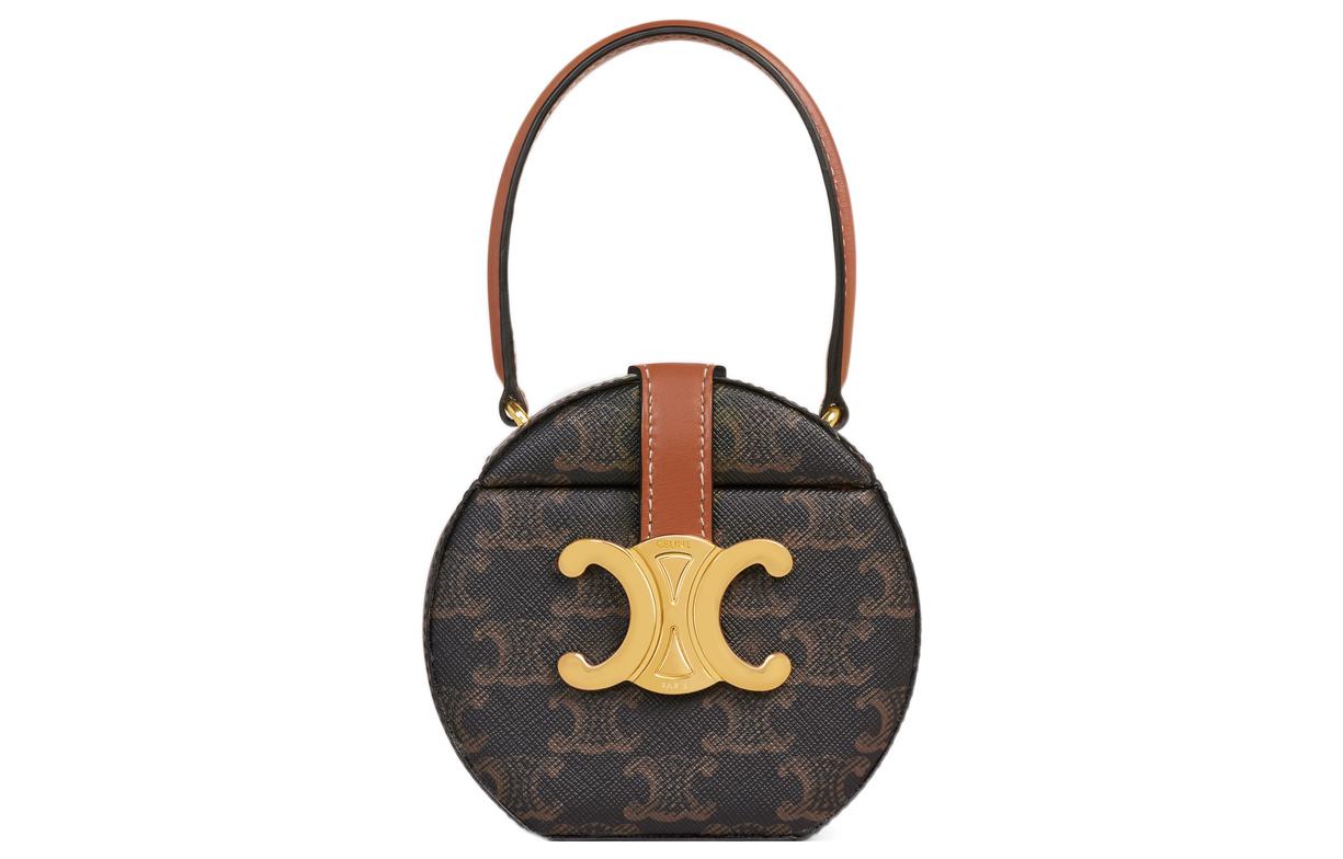 CELINE Triomphe Cow Leather Round Frame Bag, Box Bag, Handbag Women's Tawny
