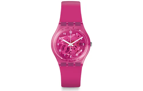 SWATCH Swatch, quartz fashionable fresh teether, women's watch, fuchsia dial, plastic case, silicone watch strap, quartz mechanism, 34mm