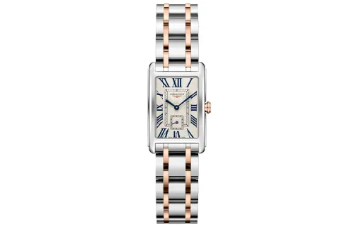 LONGINES Quartz waterproof white dial stainless steel, golden gold watch, case, watch strap, quartz mechanism, 30meter, 32mm, 18 carat, pink gold, 18 carat