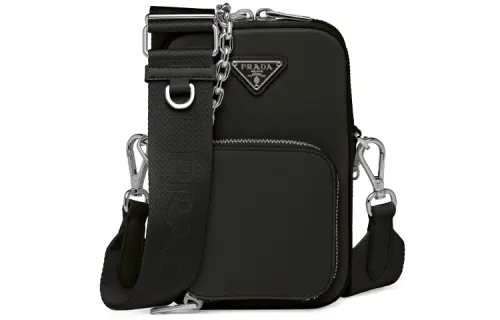 PRADA Saffiano Leather Shoulder Bag Women's Black