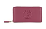 GUCCI Soho Leather Long Zip Closure Wallet Women's Pink
