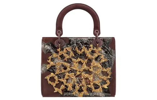 DIOR Lady Dior Cow Leather Handbag Medium Women's Brown