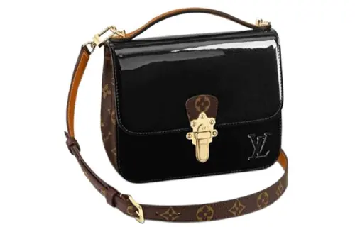 LOUIS VUITTON Lacquered Finish Cow Leather With Canvas Handbag, Crossbody Bag, Shoulder Bag Regular Women's Black