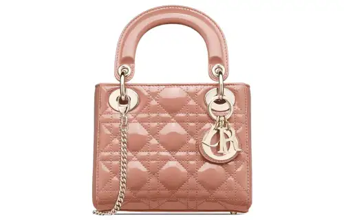 DIOR Lady Dior Patent Leather, Cow Leather Handbag, Handbag, Shoulder Bag, Crossbody Bag, Clutch Mini Women's Rose Pink