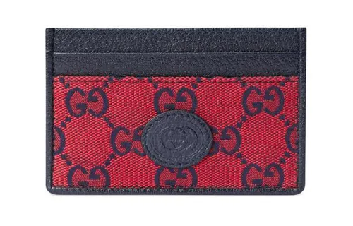 GUCCI Valentine's Day Collection Canvas With Leather Card Holder Card Holder Unisex Red/Blue