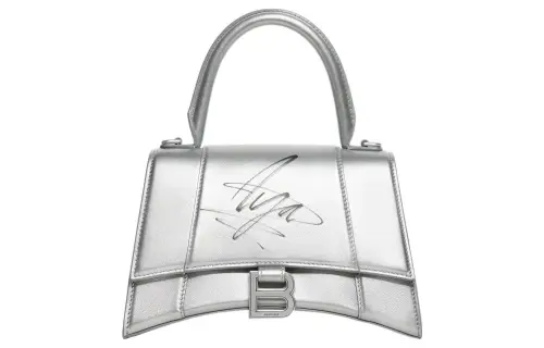 Balenciaga Hourglass Cow Leather One Shoulder Handbag Small Women's Silver