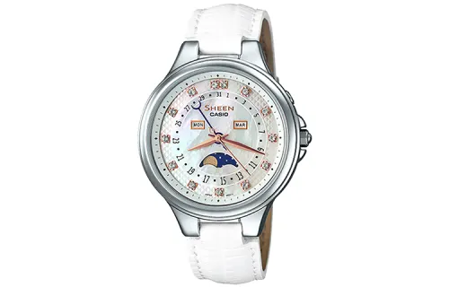 CASIO SHEEN Quartz Movement Leather Strap Watch Women's Watch Silver Dial