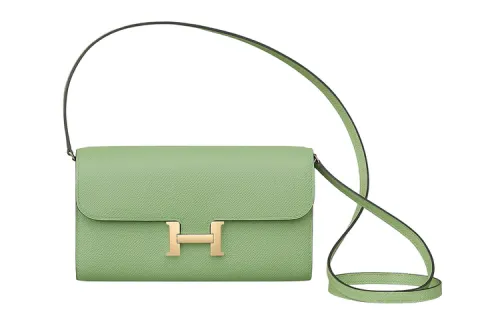 HERMES Constance To Go Gold tone Lock Leather Crossbody Bags Women's 3I Vert Criquet Avocado Green