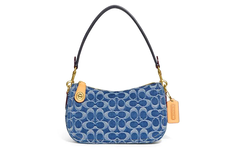 COACH Cotton With PVC With Fabric Pochette, Shoulder Bag, Crossbody Bag Women's Denim Blue