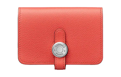 HERMES Dogon Calfskin Short Wallet Coin Purse Women's J9 Blush Red