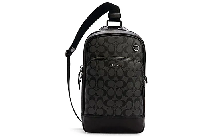 COACH Graham Leather Detail Sling Bag, Crossbody Bag Small Men's Black Gray
