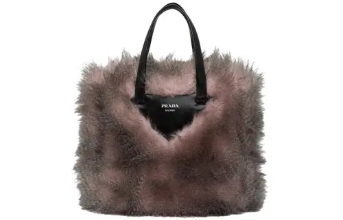 PRADA Casual Faux Fur Fabric Tote Handbag Women's Snow/Black