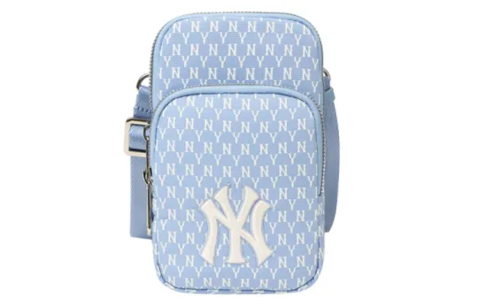 MLB Monogram Collection Polyester Cell Phone Pouch, Shoulder Bag, Crossbody Bag Mini Unisex Sky Blue