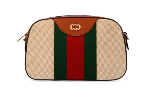 GUCCI Canvas With Leather Messenger Bag, Camera Bag, Shoulder Bag Regular Unisex Nude