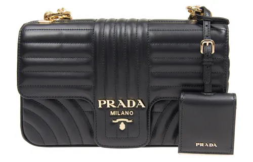 PRADA Diagramme Cow Leather Handbag Regular Women's Black