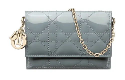 DIOR Lady Dior Patent Leather, Cow Leather Handbag, Shoulder Bag Women's Cloud Blue