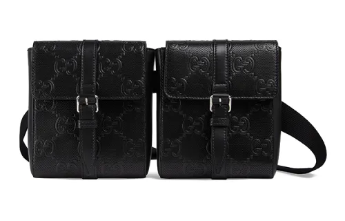 GUCCI GG Embossed Leather Shoulder Bag, Crossbody Bag, Sling Bag, Fanny Pack Men's Black