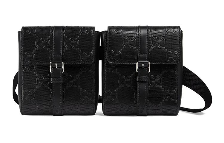 GUCCI GG Embossed Leather Shoulder Bag, Crossbody Bag, Sling Bag, Fanny Pack Men's Black