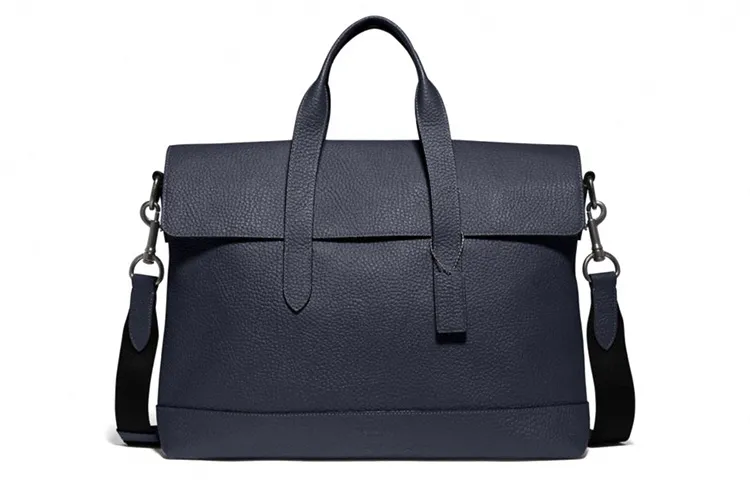 COACH Hamilton Leather Briefcase, Handbag, Shoulder Bag, Crossbody Bag Men's Solid Color Dark Marine Blue
