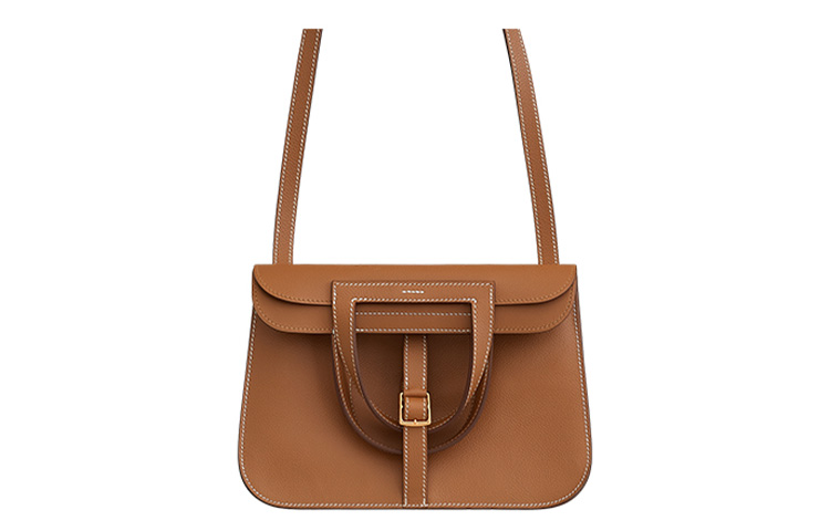 HERMES Halzan Evercolor Calfskin Horse Hoof Bag, Shoulder Bag, Crossbody Bag, Handbag Women's Gold