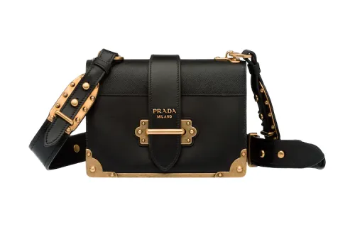 PRADA Cow Leather Shoulder Bag, Crossbody Bag Women's Black