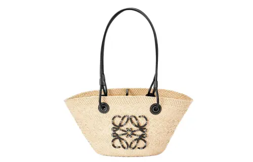 LOEWE Anagram Basket Palm Fiber With Cow Leather Tote Bag, Shopping Bag, Shoulder Bag, Handbag Small Women's Black