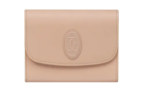 CARTIER Flap Closure Cow Leather Wallet Mini Women's Pink Beige