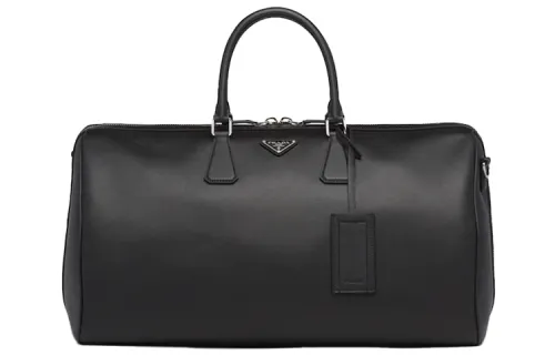 PRADA Saffiano Leather Travel Bag Handbag Unisex Black