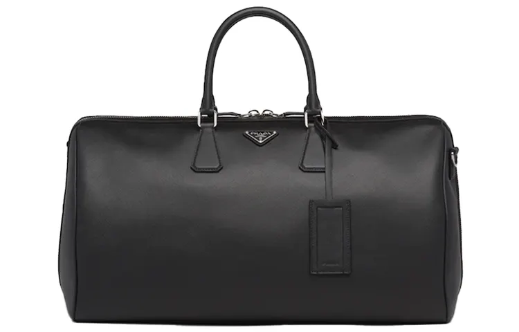 PRADA Saffiano Leather Travel Bag Handbag Unisex Black