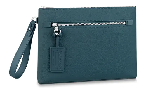 LOUIS VUITTON Aerogram Leather Handheld Storage Bag Men's Blue
