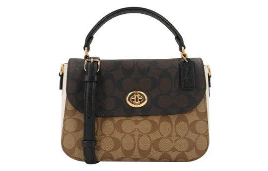 COACH Marlie Canvas With Leather Small Square Bag, Satchel Bag, Handbag, Crossbody Bag Medium Size Women's