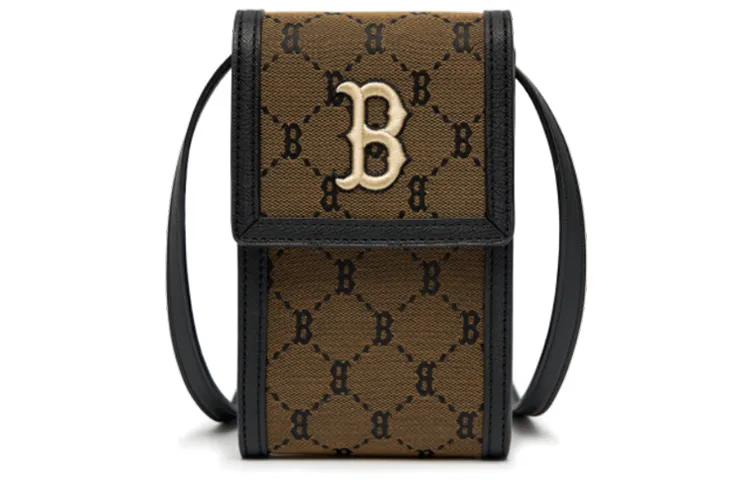 MLB Monogram Polyester Shoulder Bag, Crossbody Bag Cell Phone Pouch Regular Unisex Coffee