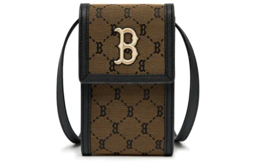 MLB Monogram Collection Polyester Shoulder Bag, Crossbody Bag Cell Phone Pouch Regular Unisex Coffee