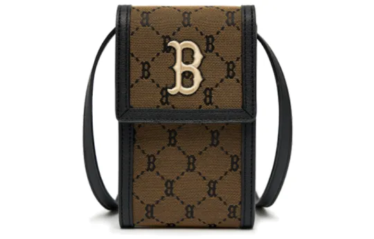 MLB Monogram Collection Polyester Shoulder Bag, Crossbody Bag Cell Phone Pouch Regular Unisex Coffee