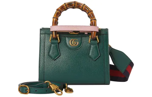 GUCCI Diana Leather One Shoulder Handbag Mini Women's Green