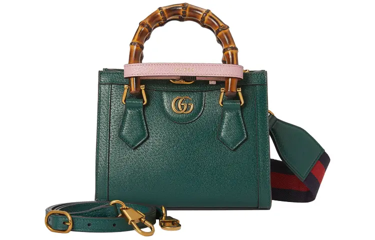GUCCI Diana Leather One Shoulder Handbag Mini Women's Green