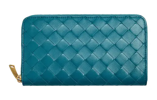 Bottega Veneta Intrecciato Sheepskin Wallet Women's Blue Green