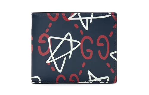 GUCCI Leather Wallet Men's Dark Blue