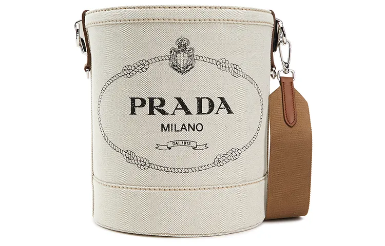 PRADA Cotton With Cow Leather Shoulder Bag Women's Milk White