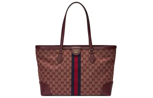 GUCCI Canvas With Leather Shoulder Bag, Crossbody Bag, Handbag Medium Women's Burgundy