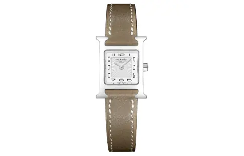 HERMES Heure H Wrist Watches Quartz Movement Genuine Leather Strap 17*17mm White Dial Women's Watch 30m Waterproof