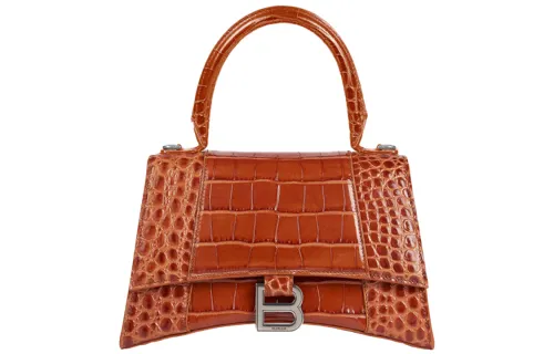 Balenciaga Hourglass Cow Leather Hourglass Bag, Handbag Small Women's Dark Brown