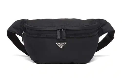 PRADA Recycled Nylon Fabric, Leather Sling Bag, Fanny Pack Men's Black