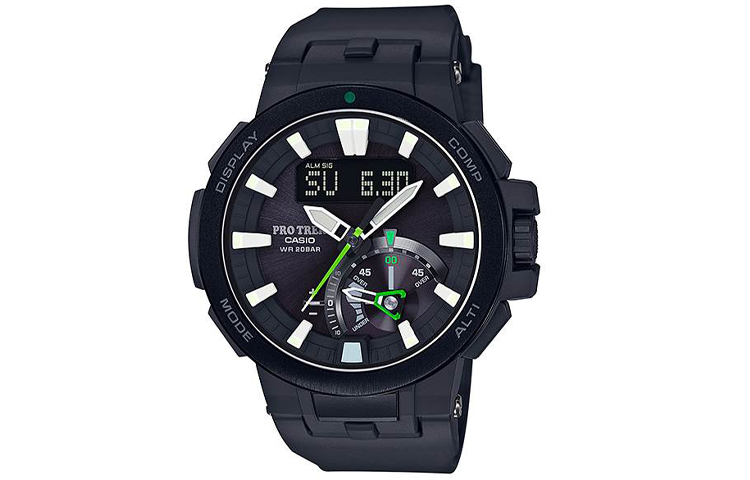 CASIO Casio PRO TREK Series - Disc Dual Display Exclusive Dual Display Multi-Function Sports Smart Tide Moon Phase Quartz Movement Resin Carbon Fiber Strap Japanese and Korean Watch Men's Watch Black Dial