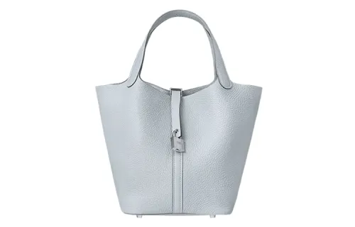 HERMES Picotin Lock Clemence Bullock Leather Basket Bag, Bucket Bag, Handbag 22 Women's 08 Bleu Pale Grail Blue