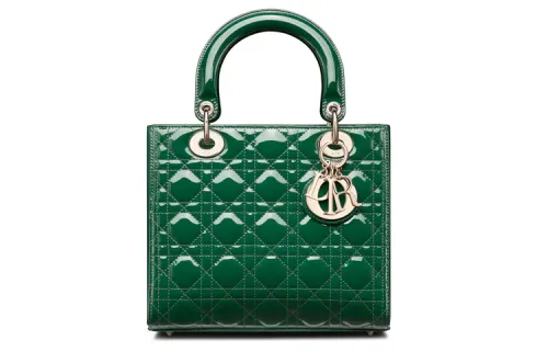 DIOR Lady Dior Patent Leather, Cow Leather Handbag, Shoulder Bag, Crossbody Bag, Handbag Medium Women's Pine Green