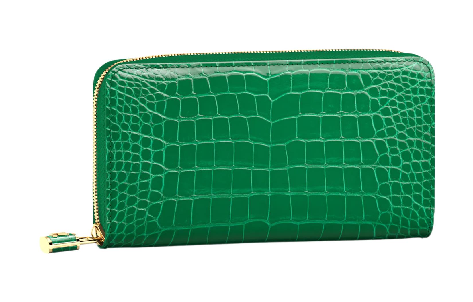 LOUIS VUITTON Zippy Wallet Padlock series alligator leather goatskin lining long zipper padlock wallet wallet women's emerald green
