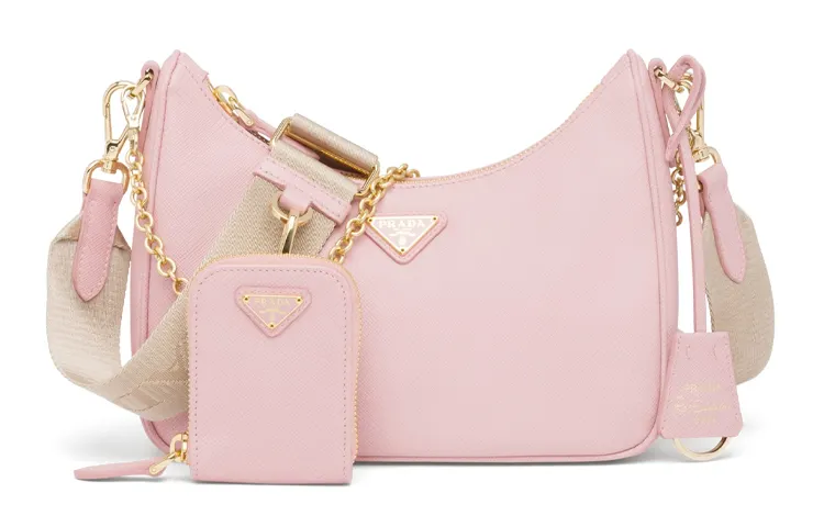 PRADA Re Edition Leather Shoulder Bag Regular Women's Peach