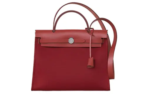 HERMES Herbag Zip Cow Leather With Canvas Shoulder Bag, Crossbody Bag, Handbag 31 Unisex 0G Rouge Sellier Saddle Red